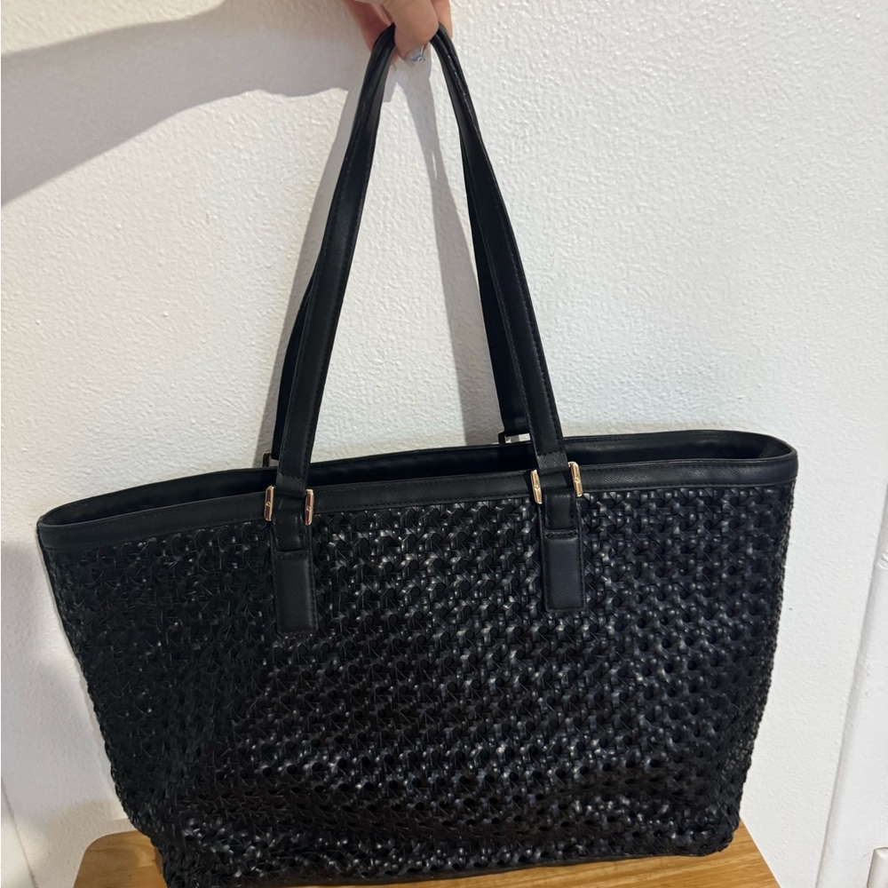 Tory Burch Black Saffiano Leather  Tote Bag with Textured Design